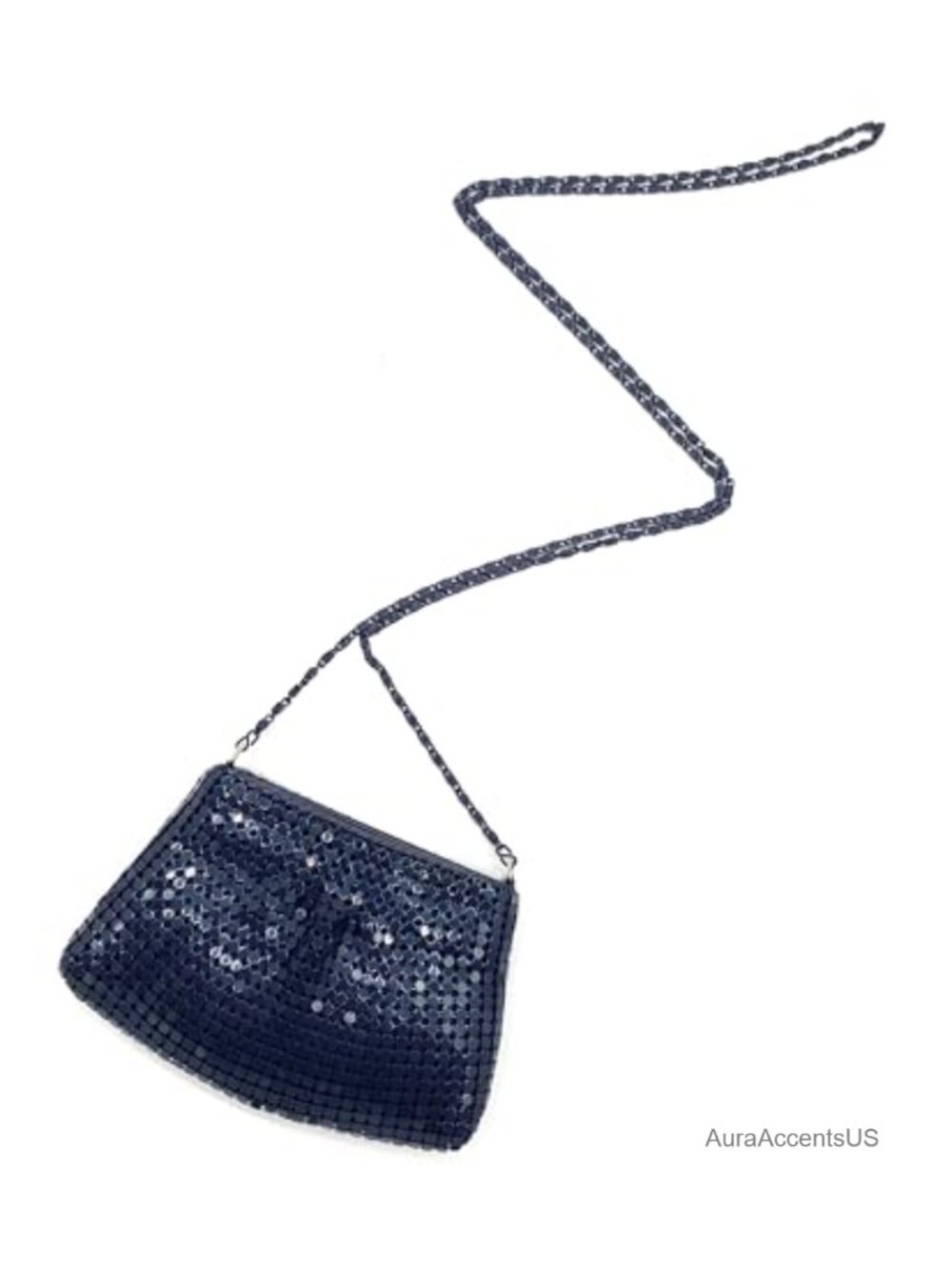 Vintage Metal Mesh Crossbody Card Holder Purse with Detachable Chain